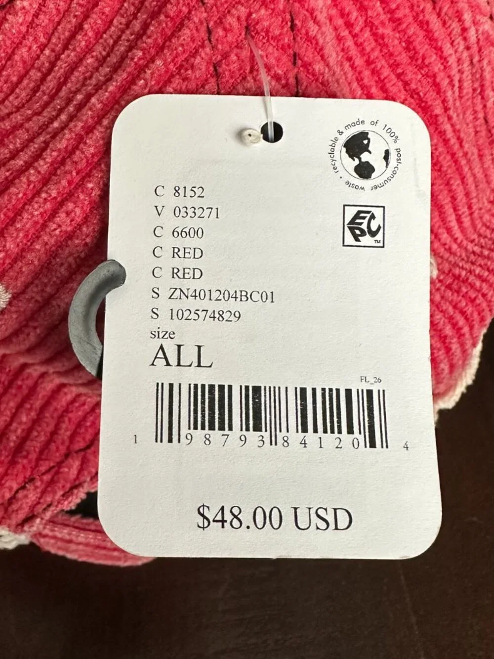 FREE PEOPLE Hollie Corduroy 84 Baseball Hat Red One Size
